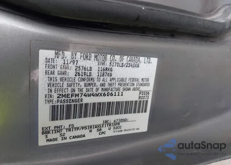 1998 Mercury Grand Marquis из США, поврежденный, VIN 2MEFM74W4WX606111